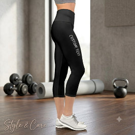 Leggings Capri Elegante Texto Personalizado Negro con Estilo