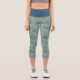 Leggings Capri Elegante toile verde verde azulado de jouy
