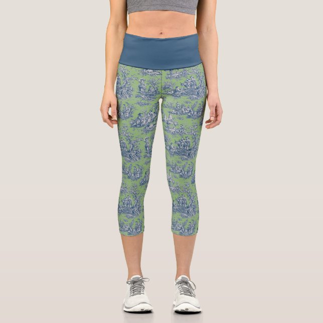 Leggings Capri Elegante toile verde verde azulado de jouy (Anverso)