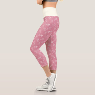 Leggings Capri Elegante Viejo Caballo Blanco Rosa