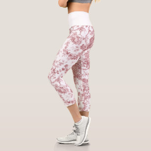 Leggings Capri Elegante Vintage Francés Grabado Floral Toile-Rosa
