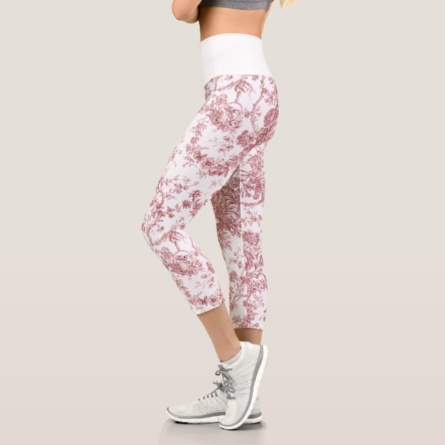 Leggings Capri Elegante Vintage Francés Grabado Floral Toile-Rosa (Izquierda)