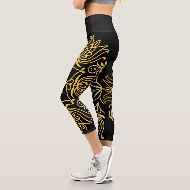 Leggings Capri Elegante y lujoso Mandala de oro en la pierna de C (Izquierda)