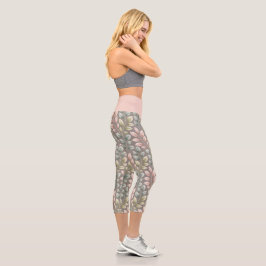 Leggings Capri Elegantes Hojas Botánicas de Rosa y Salvia Ejercic
