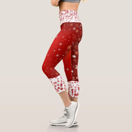 Leggings Capri Elegantes Navidades rojos copos de nieve Guay blan