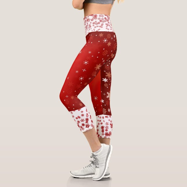 Leggings Capri Elegantes Navidades rojos copos de nieve Guay blan (Izquierda)