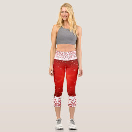 Leggings Capri Elegantes Navidades rojos copos de nieve Guay blan