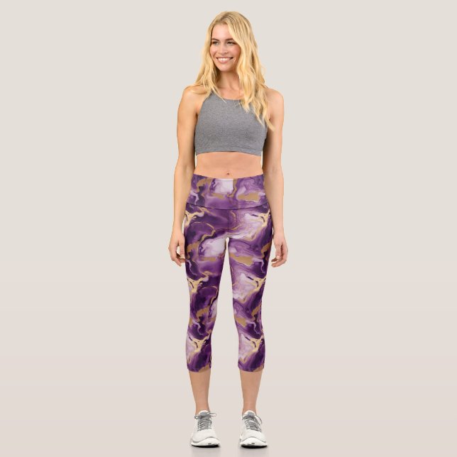 Leggings Capri Elegantes vetas doradas y moradas (Anverso)