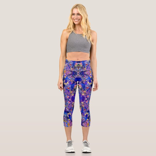 Leggings Capri Elementos abstractos azules lindos (Anverso)