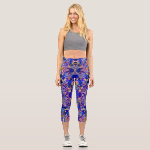 Leggings Capri Elementos abstractos de color azul puro lanzar alm