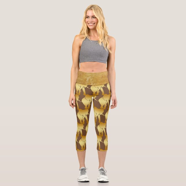Leggings Capri Elephant Spirit Animal Retro Gold (Anverso)