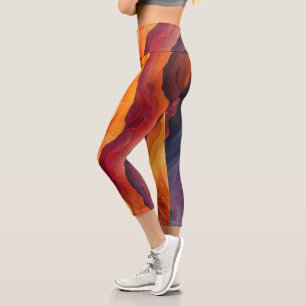 Leggings Capri Ember Strata – Capas abstractas de tierra y fuego