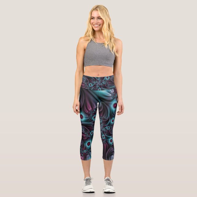 Leggings Capri En profundidad Arte fractal rosa azul abstracto ab (Anverso)