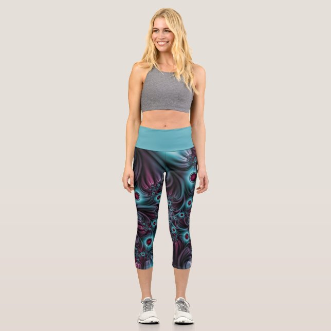Leggings Capri En profundidad Arte fractal rosa azul abstracto ab (Anverso)