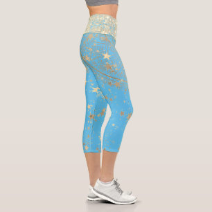 Leggings Capri Encantador Mandala con estrellas de oro en turques