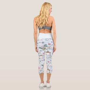 Leggings Capri Encantadores Personajes Kawaii de Navidad en Azul 