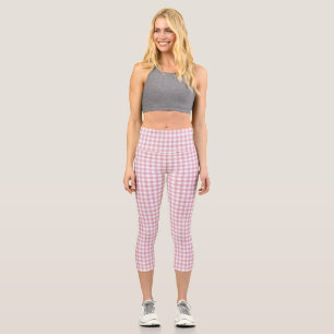 Leggings Capri Encanto de Gingham Rosa y Blanco aterciopelado