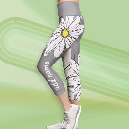 Leggings Capri Enorme margarita moderna con nombre de guión