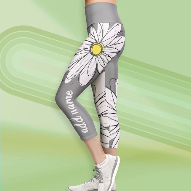 Leggings Capri Enorme margarita moderna con nombre de guión (Custom Daisy Leggings)