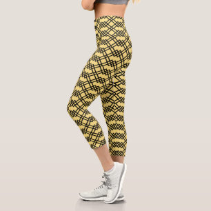 Leggings Capri Enrejado Geométrico Moderno Negro y Amarillo Mante