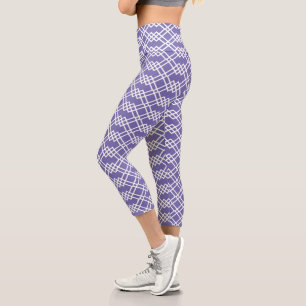 Leggings Capri Enrejado geométrico moderno periwinkle y blanco