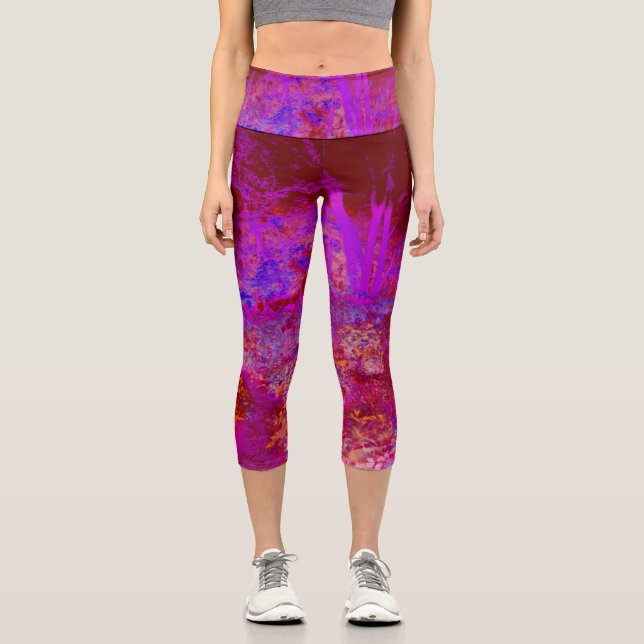 Leggings Capri Entorno impresionista Trippy Red y Magenta (Anverso)