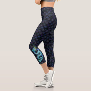 Leggings Capri Escala de dragones azules con dragón azul
