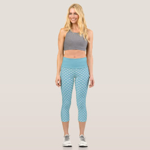 Leggings Capri Escala de peces de sirena azul cielo oscuro