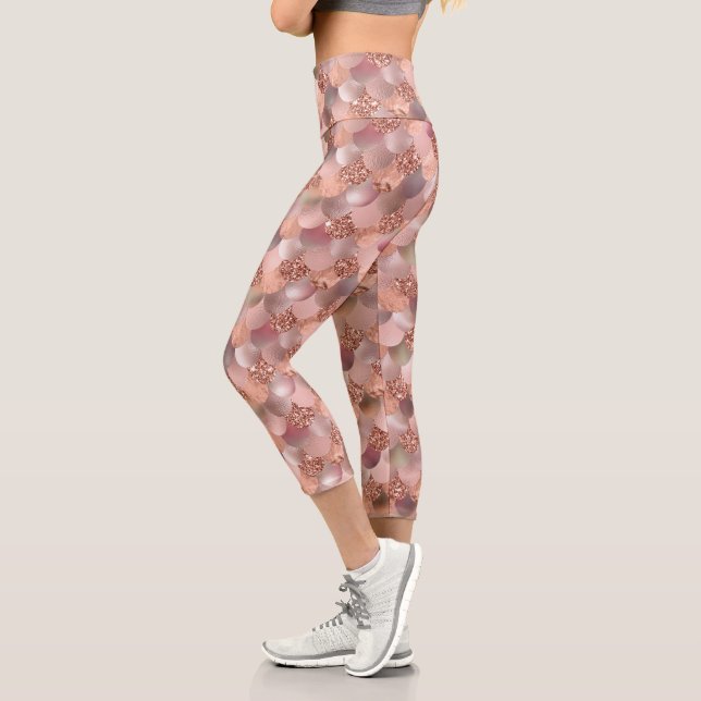 Leggings Capri Escalas de sirenas rosadas de oro Rosa (Izquierda)