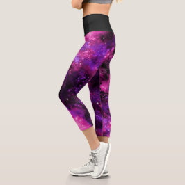 Leggings Capri Espacio de Nebula Estrellas de Galaxia Rosa
