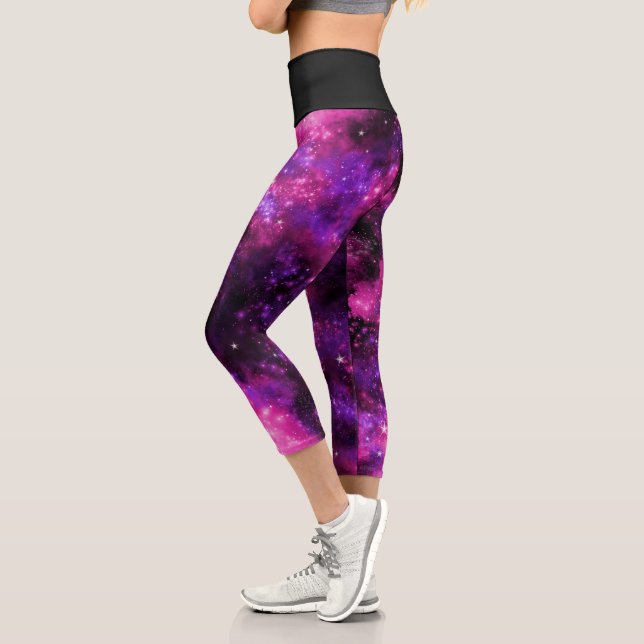 Leggings Capri Espacio de Nebula Estrellas de Galaxia Rosa (Izquierda)