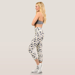 Leggings Capri Espacio negativo Daisies amarillo blanco sobre neg