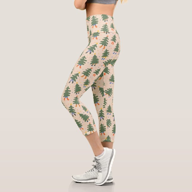 Leggings Capri Espectacular patrón de árboles navideños (Izquierda)
