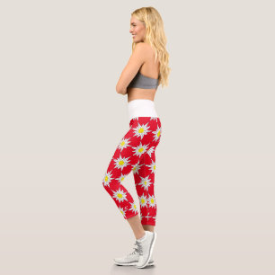 Leggings Capri Espectáculos florales en negrita Leguas Capri Roja