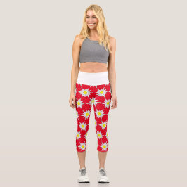 Leggings Capri Espectáculos florales en negrita Leguas Capri Roja