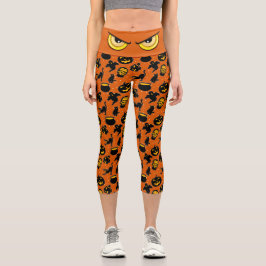 Leggings Capri Espeluznante Naranja de ojos malvados y patrón de