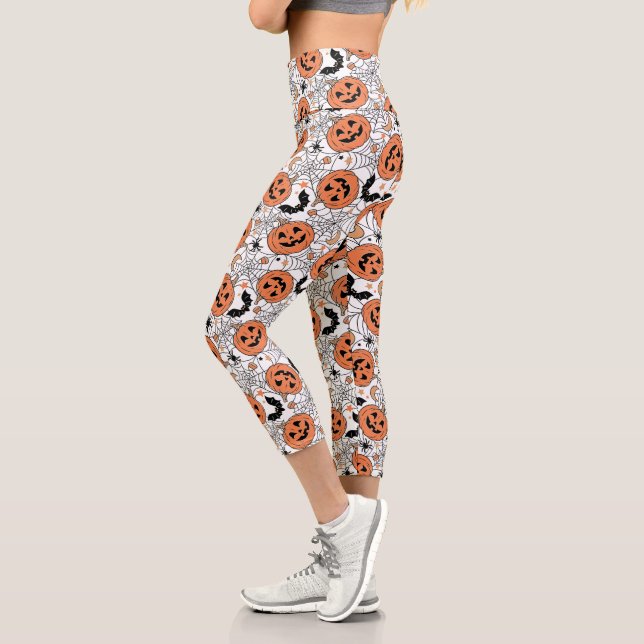 Leggings Capri Espeluznante Patrón Halloween de Calabaza (Izquierda)