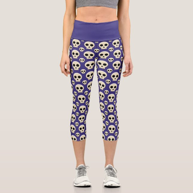 Leggings Capri Espinoso patrón de cráneo de Gótico kawaii (Anverso)
