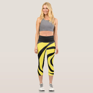 Leggings Capri Espiral negra transparente sobre fondo amarillo