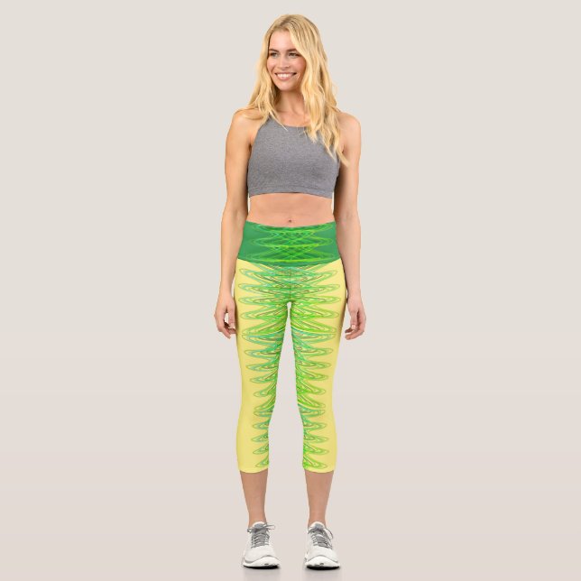Leggings Capri Espirales eververdes en capuchas amarillas de alto (Anverso)