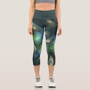 Leggings Capri Espirales Verde azulado Beige Verde Resumen arte f