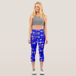 Leggings Capri esqueleto de cráneo de gato de halloween azul