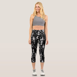 Leggings Capri esqueletos de yoga de halloween negros