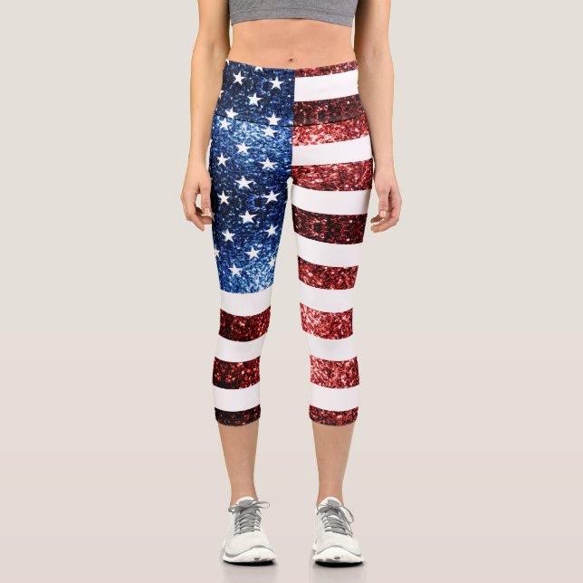 Leggings Capri Estados Unidos bandera azul rojo brillante purpuri (Anverso)