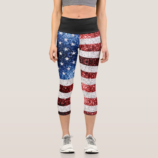 Leggings Capri Estados Unidos bandera azul rojo brillante purpuri (Anverso)