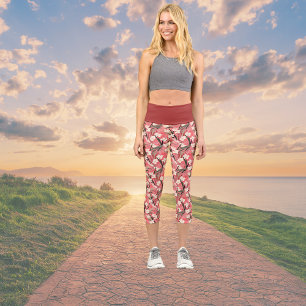 Leggings Capri Estampa floral asiática rosa melocotón blanco chin
