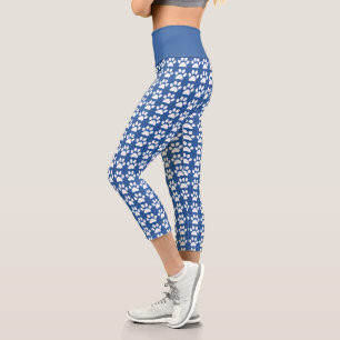 Leggings Capri Estampado De Huellas De Garra Azul Y Blanco De Mod