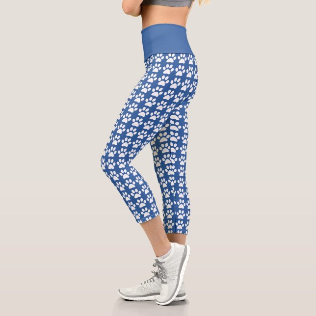 Leggings Capri Estampado De Huellas De Garra Azul Y Blanco De Mod (Izquierda)