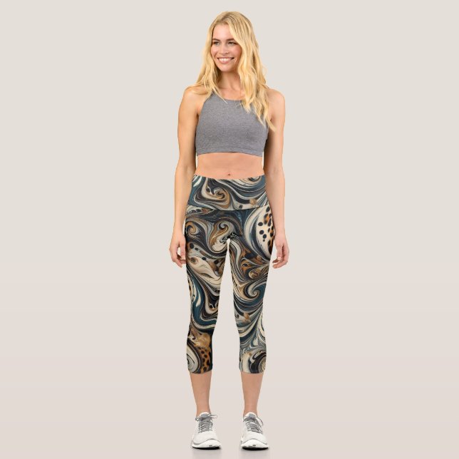 Leggings Capri Estampado de leopardo abstracto en espiral (Anverso)