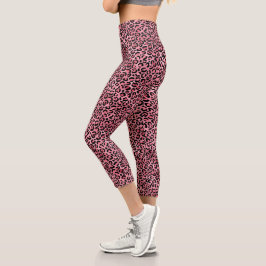 Leggings Capri Estampado de leopardo rosa negro chic trendy